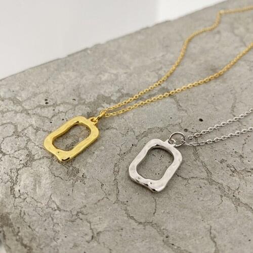 18K Gold 100% Authentic 925 Sterling silver concave-convex Open Square Pendant Necklace Jewelry TLX2192