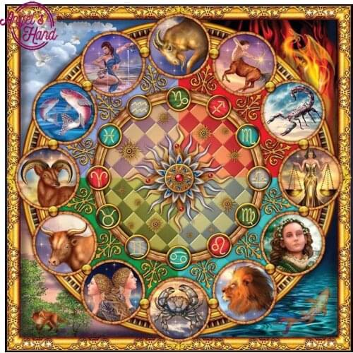 5D Diy round Diamond Embroidery Twelve constellations Needlework Cross Stitch Resin Full Diamond Painting Mandala disk