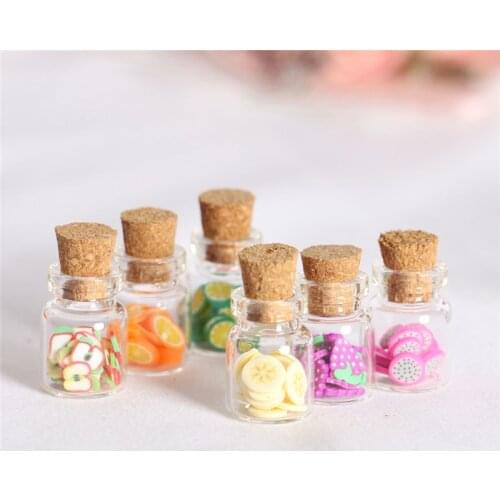 6PCS Dollhosue Miniature 1/12 Scale Fruit Canned Glass Pretend Food for OB11 Barbies Doll Food Play Kitchen Accessories