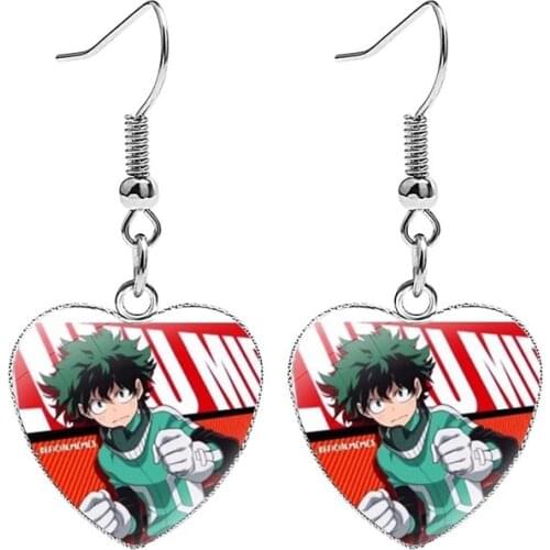 Anime My Hero Academia Midoriya Izuku Bakugou Katsuki Todoroki Shouto Fish Hook Earrings Heart Shaped GEM Pendant for Women
