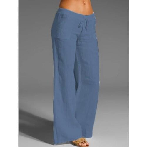 Womens Cotton Linen Pants High Waisted Harem Loose Soft Elastic Waist White Summer Pants Blue Casual 2021 Trousers for Female