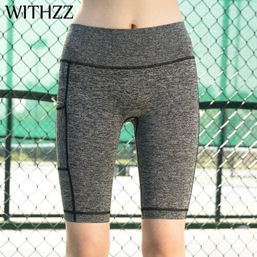 WITHZZ Quick-drying Gray Five-point Leggings Women Leggins Elbows Legins Jeggings Tayt Athleisure Sportleggings Pants