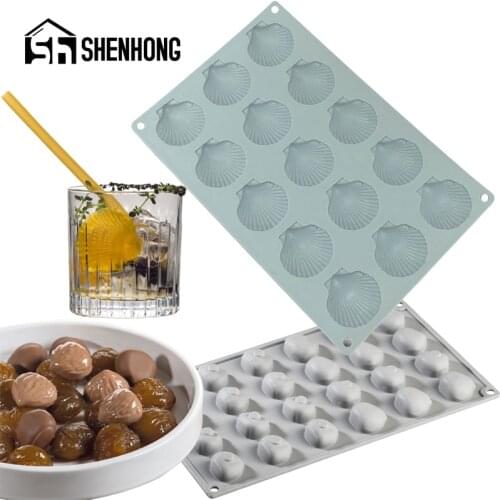 SHENHONG Chocolate Mould Chestnut and Shell Design Silicone Cake Molds Dessert Placing Decoration Baking Tools Ice Cube Tray