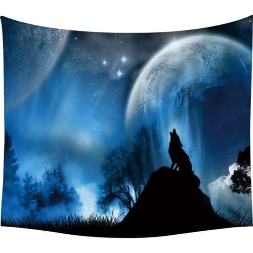 PLstar Cosmos Tapestry Galaxy Wolf 3D Printing Tapestrying Rectangular Home Decor Wall Hanging Home Decoration Style-04