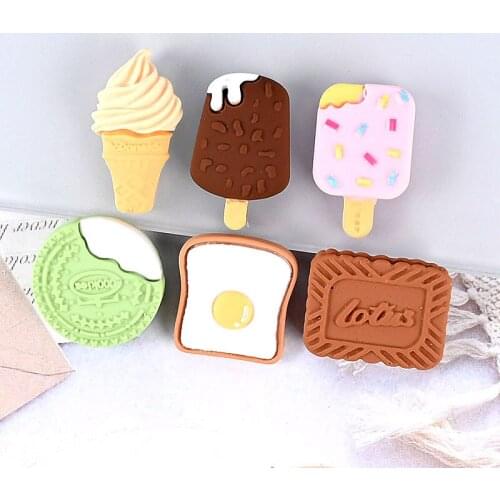 Kawaii Imitation Food Resin Cabochons 20pcs Cute Ice Cream Bread Chocolate Biscuit Charms Pendant Decoration Embellishments