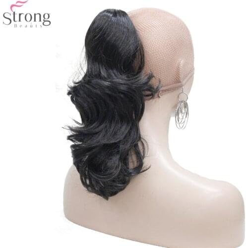 Strong Beauty 12" Black/Bark Brown Natural Wavy Claw Jaw Pony tail Clip In Synthetic Ponytail Hair Extension