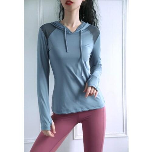 Suit for Fitness Womens Blouse Sports Hoodie Long Sleeve Yoga Clothes Quick-drying Womens Fitness Sports Top Thumb Button