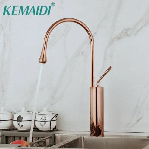 KEMAI Rose Golden Kitchen Faucet Teardrop-shaped Swivel Spray Solid Brass Water Basin Sink Mixer Tap Counter Top Mixer Faucet