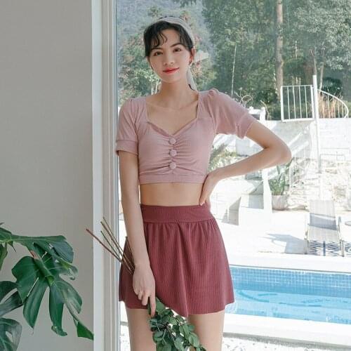 Swim Suit Women Swimwear Two Piece Swimsuit For Teens Bathing Fused Female Summer Beach 2 Plus Size Split Short Long Sleeve