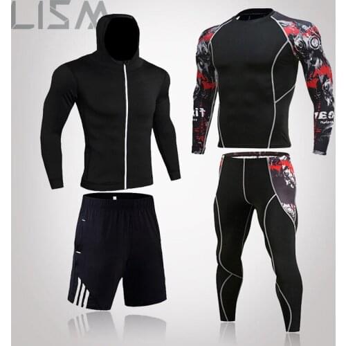 Mens Compression Running Set Tight Legging Shirt Pant Long Sleeves Sport Clothing Teenager Tracksuit Suit Man Sportwear Dry Fit