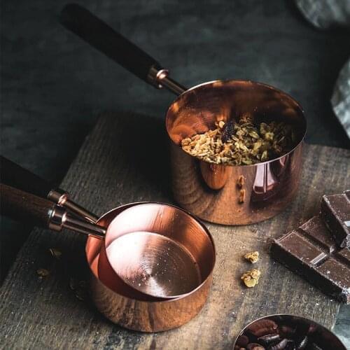 4Pcs/Set Rose Gold Stainless Steel Measuring Cups And Measuring Spoon Scoop Set Wooden Handle Kitchen Measuring Tool For Baking