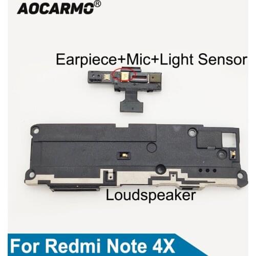 Aocarmo Top Earpiece Ear Speaker With Mic Light Sensor Bottom Loudspeaker Flex Cable For XiaoMi Redmi Note 4X