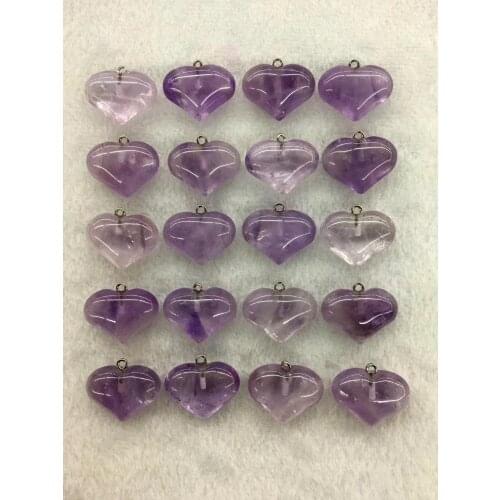 Wholesale 10pcs/Pack Lavender Amethyst Stone Bead Pendant,20x25mm Heart Gem Stone Jewelry Necklace DIY