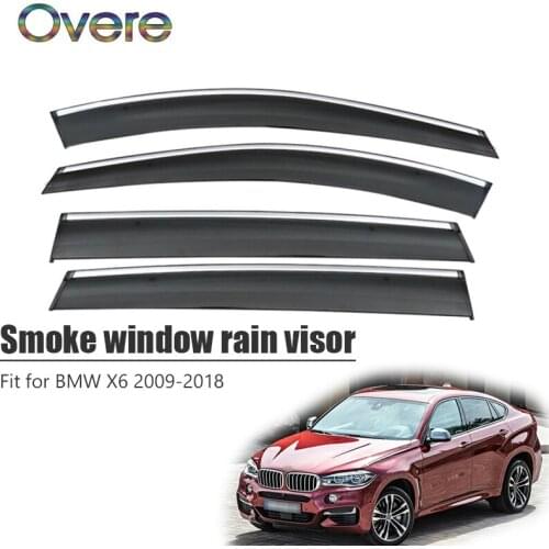 Overe 4Pcs/1Set Smoke Window Rain Visor For BMW X6 2009-2011 2012 2013 2014 2015 2016 2017 2018 Awnings Shelters Accessories