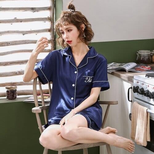 2Pcs Faux silk Summer Women Solid Color Loungewear Pajamas Nice Good Quality Pajama Sets Casual Soft Pijama Cute Homewear