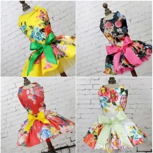 Dog Dress Pets Dogs Puppy Cats Princess Bowknot Floral Dress Pets Costume