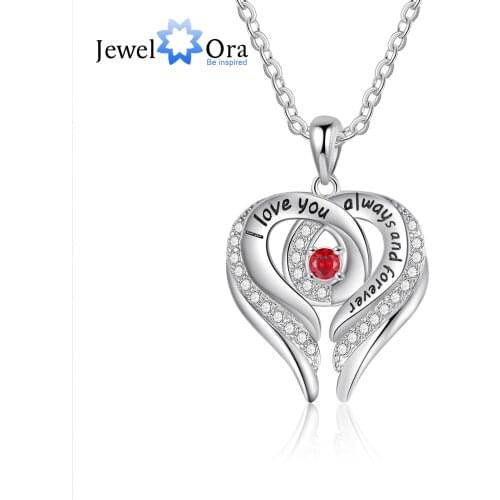 JewelOra "I love you always and forever" Pendant with Customized Inlaid Birthstone Elegant Personalized Necklace Gift for Wife