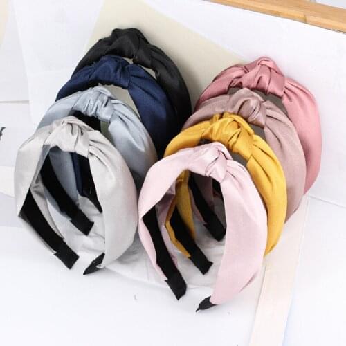 New arrival Fashion women lovely solid wide knot hairband girls glossy college cross headband ladys korea hair accessories