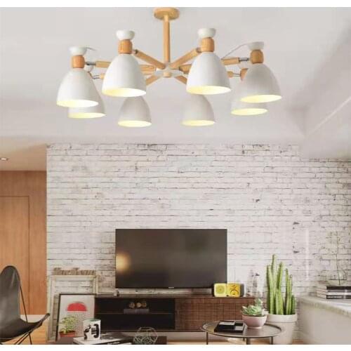 Nordic modern minimalist solid wood chandelier E27 220V kitchen living room bedroom apartment bedroom restaurant chandelier lamp