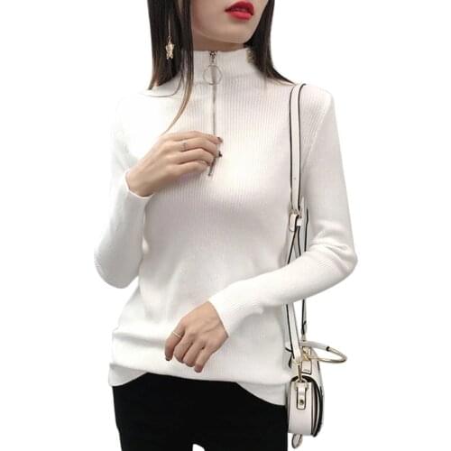 Zipper Turtleneck Sweater Korean Womens Sweaters Fall 2019 Winter Tops Pullover Jumper Knitted Sweater Pull Femme