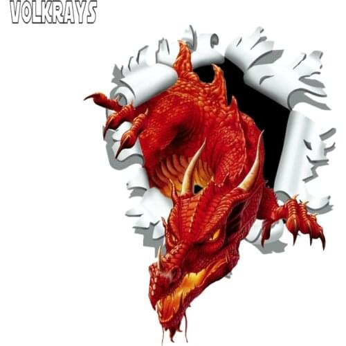 Volkrays 3D Car Sticker Ripped Torn Bullet Hole Design Motive Red Dragon Vinyl Automobile Decal for Window Door Laptop,15cm*15cm