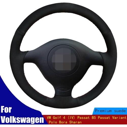 Car Steering Wheel Cover Black Suede Hand-stitched For Volkswagen VW Golf 4 (IV) Passat B5 Passat Variant Polo Bora Sharan