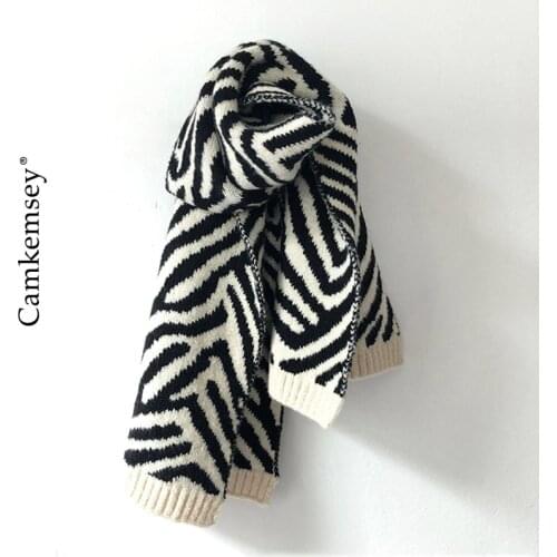 Women Winter Imitation Cashmere Scarves High Quality Korean Retro Zebra Stripe Jacquard Soft Knitted Scarf 98*30cm