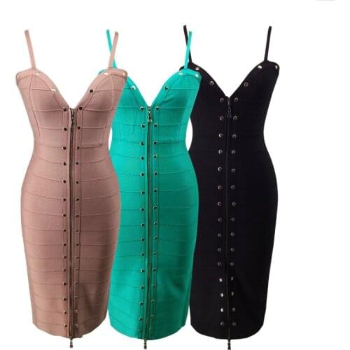 High Quality New Sequined Sleeveless Front Zipper Sexy Elastic Bandage Women Dress Vestidos
