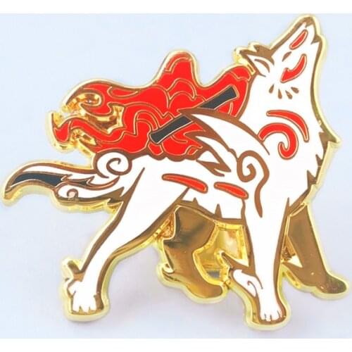 Okamis Amaterasu Hard Enamel Pin Unique Cartoons Handsome White Wolf Brooch Lapel Backpack Pins Jewelry Video Game Fans Gift