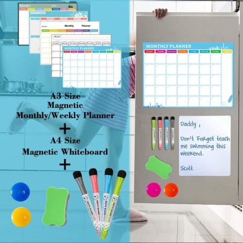 2 Pcs Magnetic Whiteboard Monthly Weekly Planner Calendar Table Home School Dry Erase White Board Sticker