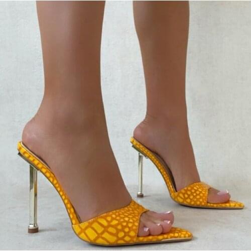 2021 Summer womens sandals snake print Strappy Mules high heels Slippers Sandal flip flops Pointed toe Slides Party shoes Woman