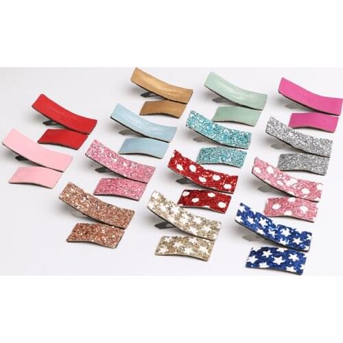 3pairs/lot Lovely Glitter Felt Hair Clips Cute Modish Girls Shinning Star BB Hairpins PU Leather Small Size Hair Grip White Dot