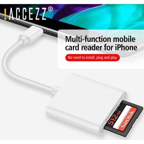 !ACCEZZ 2 in 1 Lighting to Micro SD Card Reader For iOS13 OTG Adapter For iPhone 12 11 XS Pro Max 8 Memory Card Reader Converter