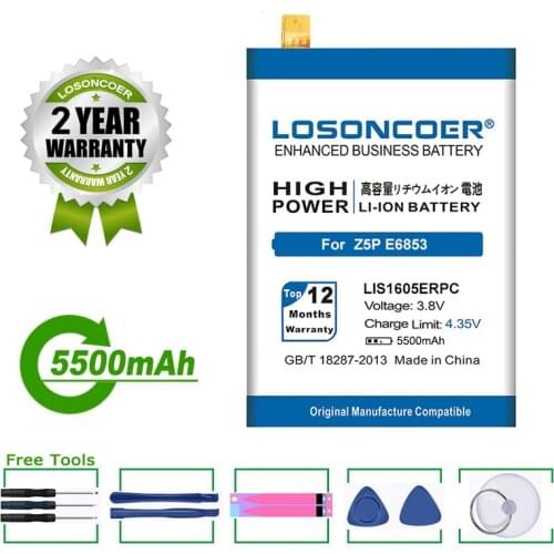 LOSONCOER Battery 5500mAh LIS1605ERPC For SONY Xperia Z5 Premium Z5P Dual E6883 E6853 Mobile Phone Battery +Free Tools in stock