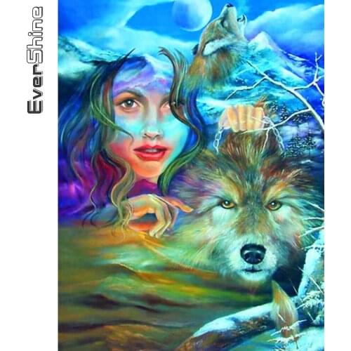 Evershine 5D DIY Diamond Embroidery Wolf Animal Cross Stitch Diamond Painting Woman Picture Rhinestone Mosaic Decor For Home