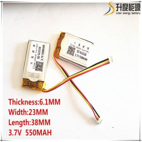 Free shipping 3.7 V 612338 602338 lithium-ion polymer battery 550 mah vehicle traveling data recorder LED speakers toys