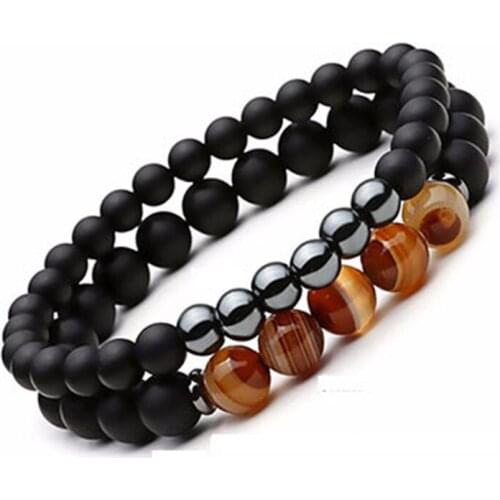 2 pc/Set Natural Stone Bracelets Men Beaded Black Hematite Mantra Prayer Beads Buddha Double Bracelet for Women Jewelry Gifts