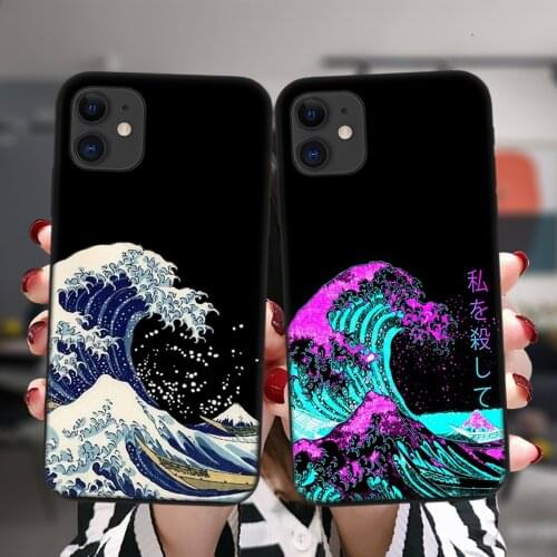 Black Phone Case For iPhone 12 11 Pro XS Max 6 6S 8 7 Plus X XR 5S SE 2020 12Mini Great Wave Off Kanagawa Soft Silicone Cover