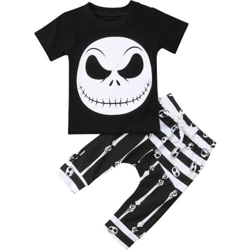 0-3Y Newborn Toddler Baby Boy Halloween Clothes Short Sleeve Cotton T-shirt Tops+Harem Pant Trouser 2PCS Outfits Clothing Set
