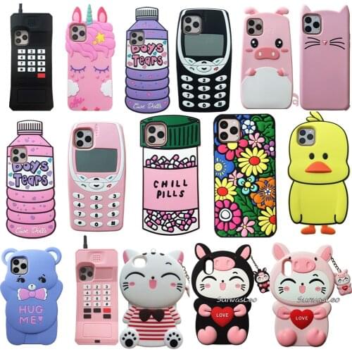 For iPhone 5 6 7 8 11 Pro X XR XS Max /Plus New 3D Cartoon Animal Soft Silicone Case Cell Phone Back Cover Skin Shell Shockproof