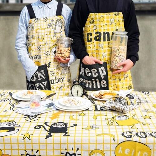 Nordic style Cotton printing aprons Red plant pattern Thickening apron for Baker Bar BBQ Work Wear 02