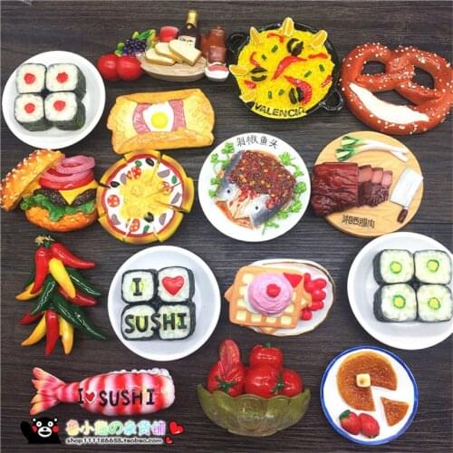 Simulation Food Sushi Hamburger Pizza Bread Cake Fruit Magnetic Stickers Fridge Magnets Souvenirs Home Decoration