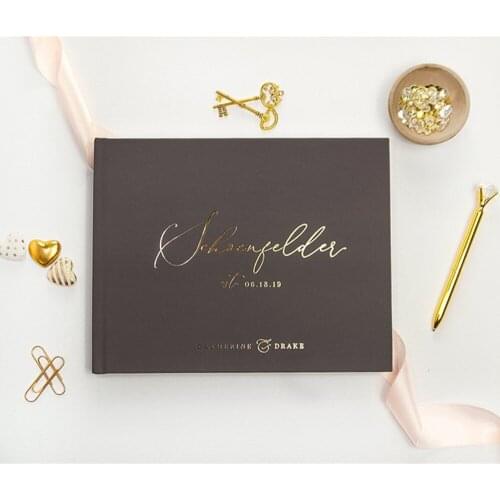 Personalized Modern Wedding Guest Book, Gold Foil Birthday Guest Book cutom names and date Guest Book, Engagement Sign In Book