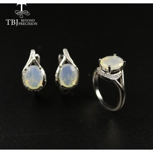 Natural Ethiopia Opal set,oval 8*10mm facet cut real opal gemstone earring ring for women 925 sterling silver fine jewelry tbj