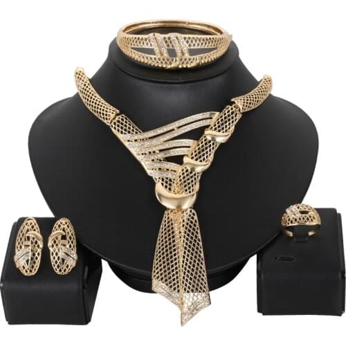 NEW gold color jewelry sets for women luxury necklace earrings bracelet ring bridal African wedding ornament wife gifts Rings