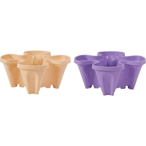 HOT 2x Vertical Flower Pots, Strawberry Planting Pots, Top-Down Self-Watering Layer (Khaki&Purple)