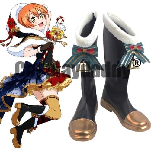 Love Live! School Idol Project Otonokizaka Academy Hoshizora Rin Christmas Ver. Cosplay Black Shoes Boots S008