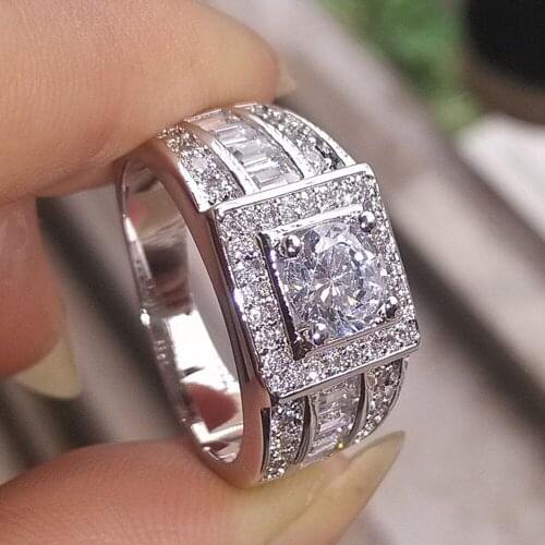 Fashion Crystal AAA Zircon Diamonds Gemstones Rings for Men White Gold Silver Color Jewelry Wedding Band Bague Accessories New