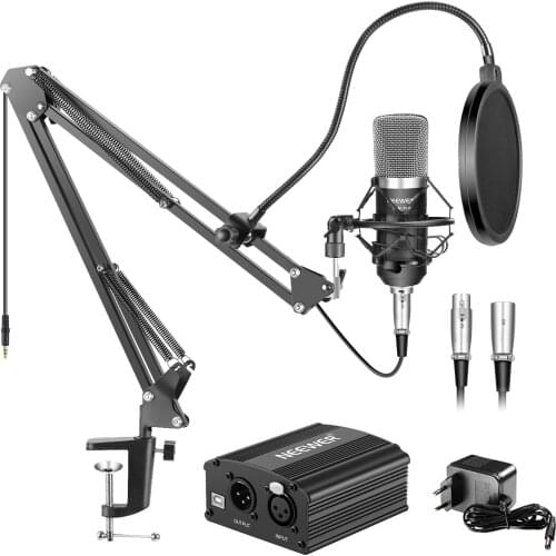 Neewer NW-700 Professional Studio Broadcasting and Recording Condenser Microphone Kit + 48 V Phantom Power Supply Black