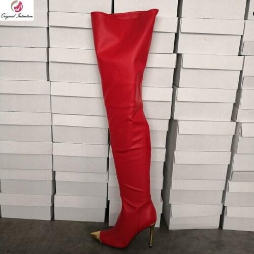 Original Intention New Fashion Women Over Knee Boots Pointed Toe High Heels Zip Boots Sexy Red Shoes Woman Plus Size 4-15